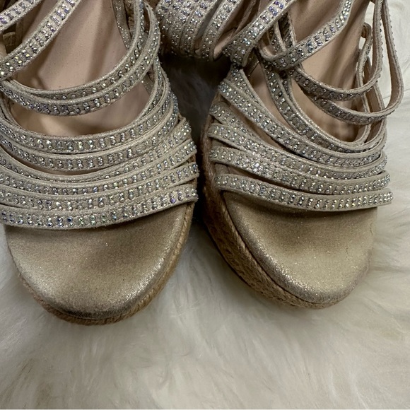Steve Madden Garden Espadrille Platform Wedge Strappy Rhinestone Sandals Sz 8.5 - Picture 12 of 16